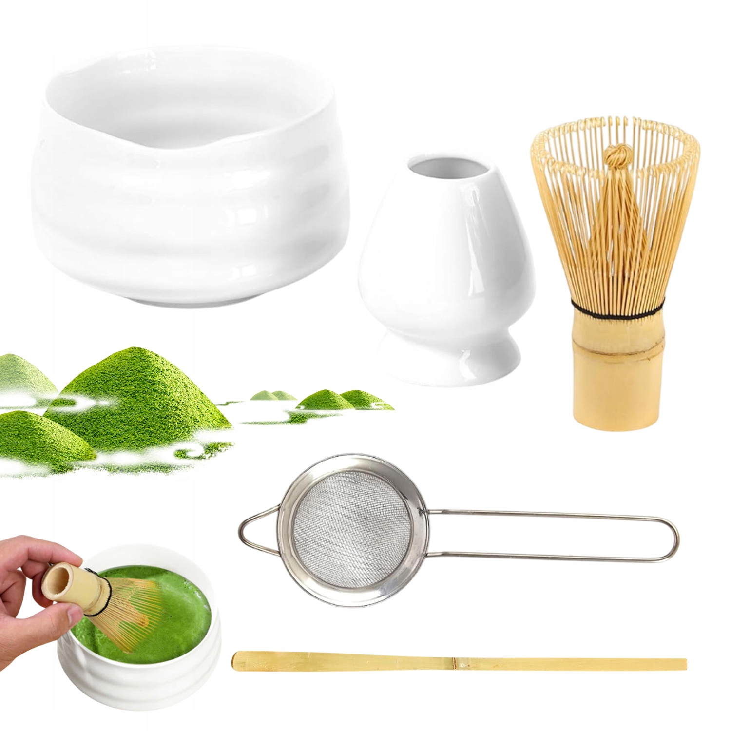 Levně 5KS Nářadí Na Matchu Čaj Svatá Keramika Bambusová Sada