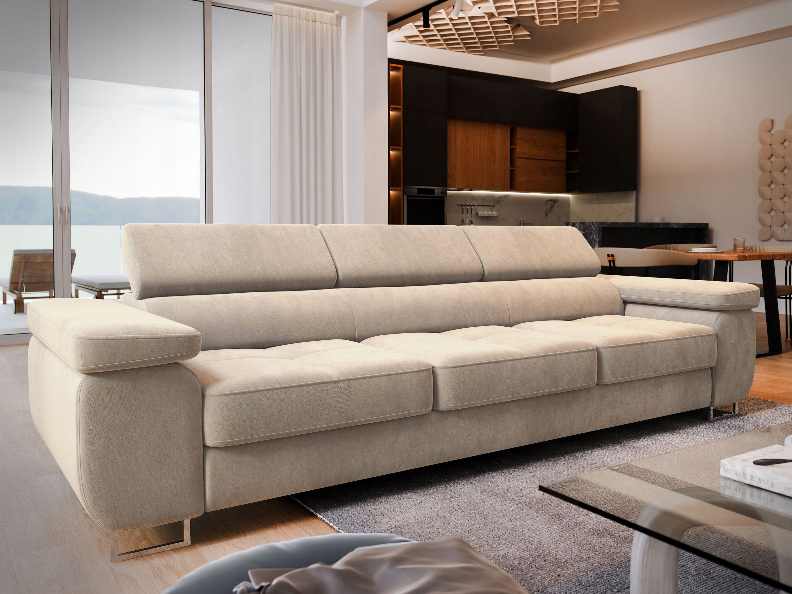 Sofa Mosine nastavitelné opěrky hlavy Funkce Spaní moderní Komfortní krém