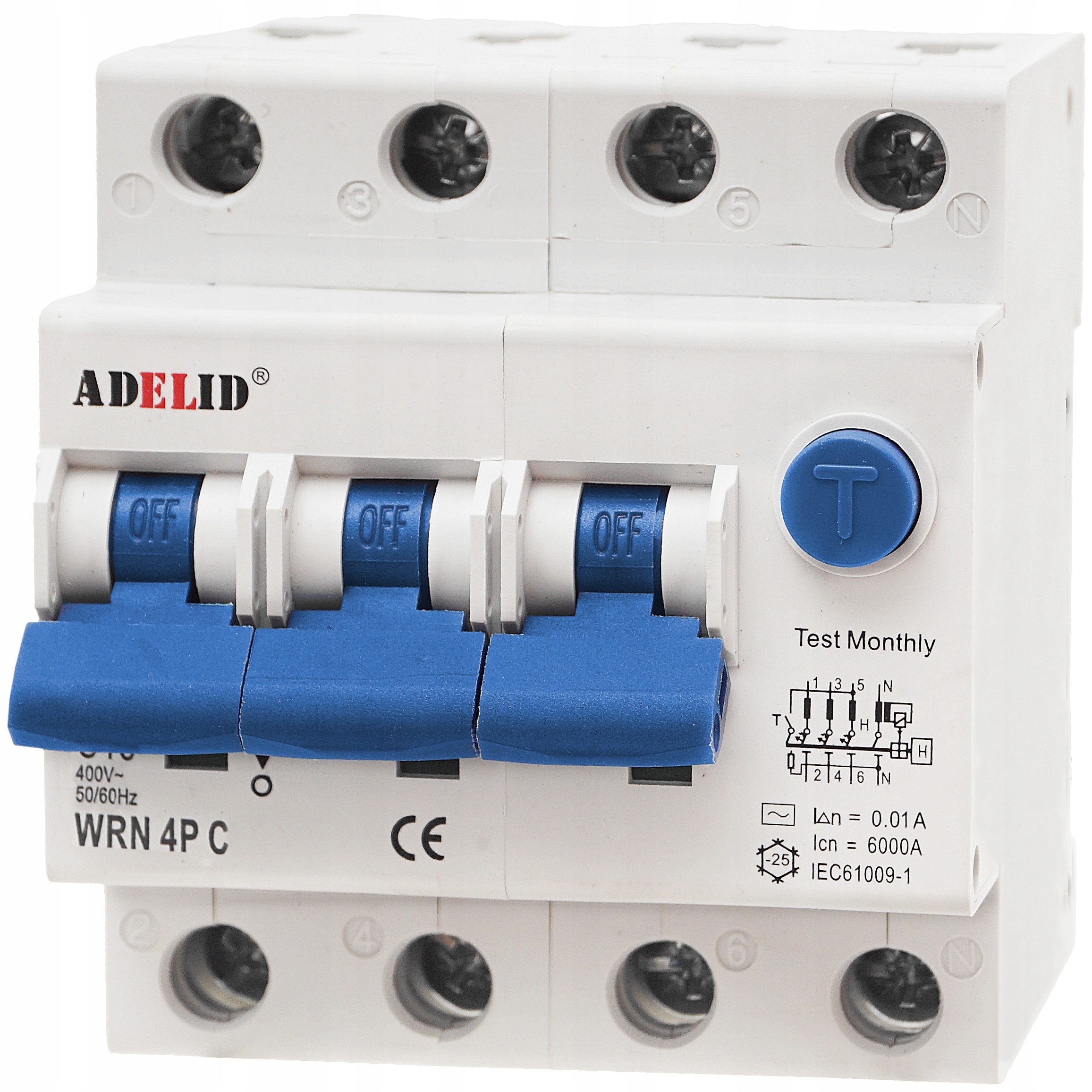 Wyłącznik Różnicowo-nadprądowy Różnicówka Różnicowoprądowy 3F B 16A 4P Ac