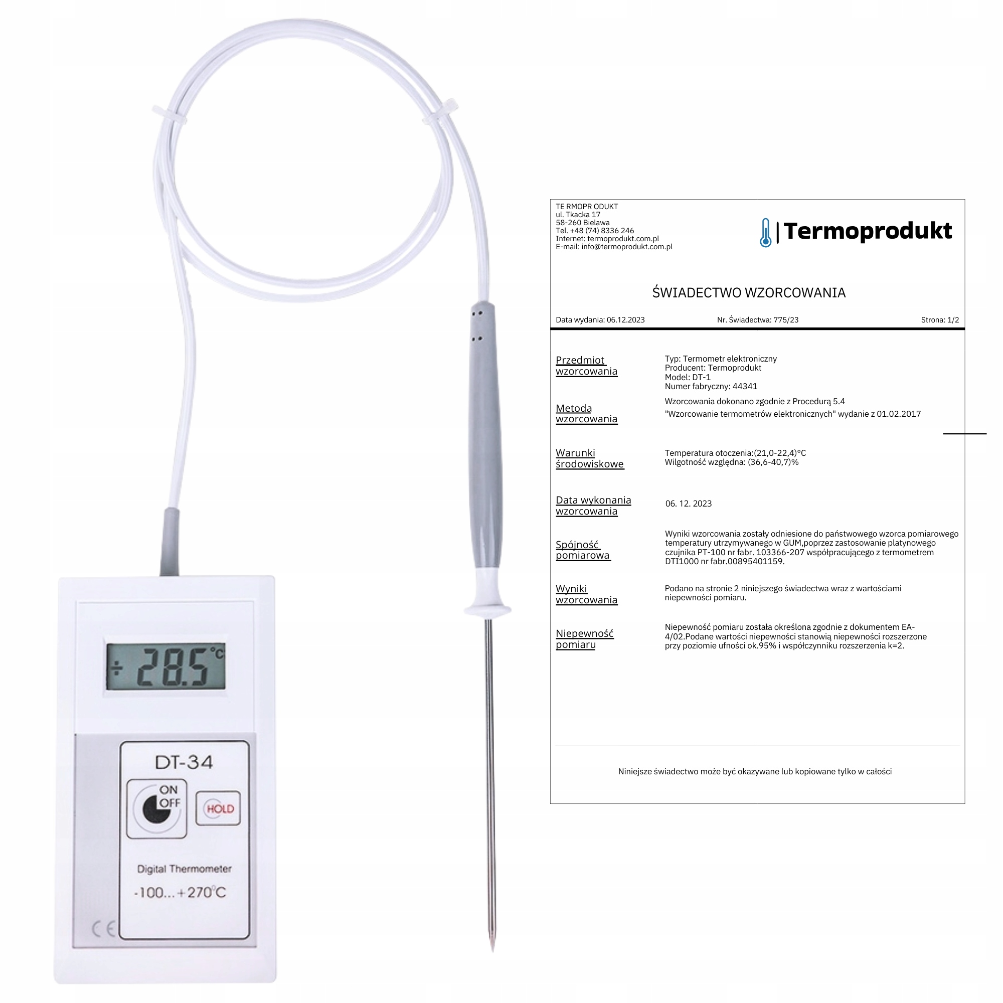 Kontrolní teploměr DT34 s certifikátem kalibrace pro potraviny Haccp