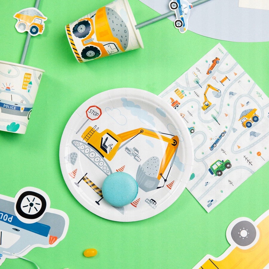 Kubeczki papierowe AUTA samochody BUDOWA POJAZDY urodziny PARTY Mix 6szt Odcień błękitny