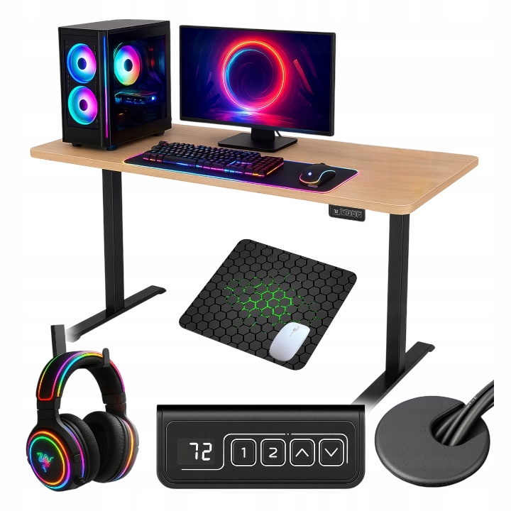 Elektrický Herní Stůl s regulací Dub Světlý 120x60cm Dárek Podložka