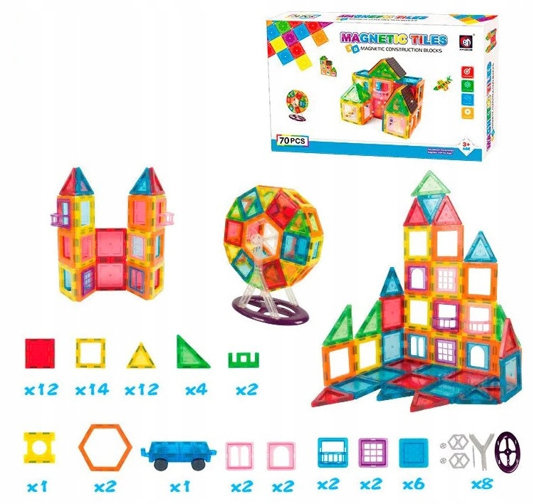 KLOCKI MAGNETYCZNE 3D budynki pojazdy OGROMNY ZESTAW XXL 70 el. Kod producenta DH9913