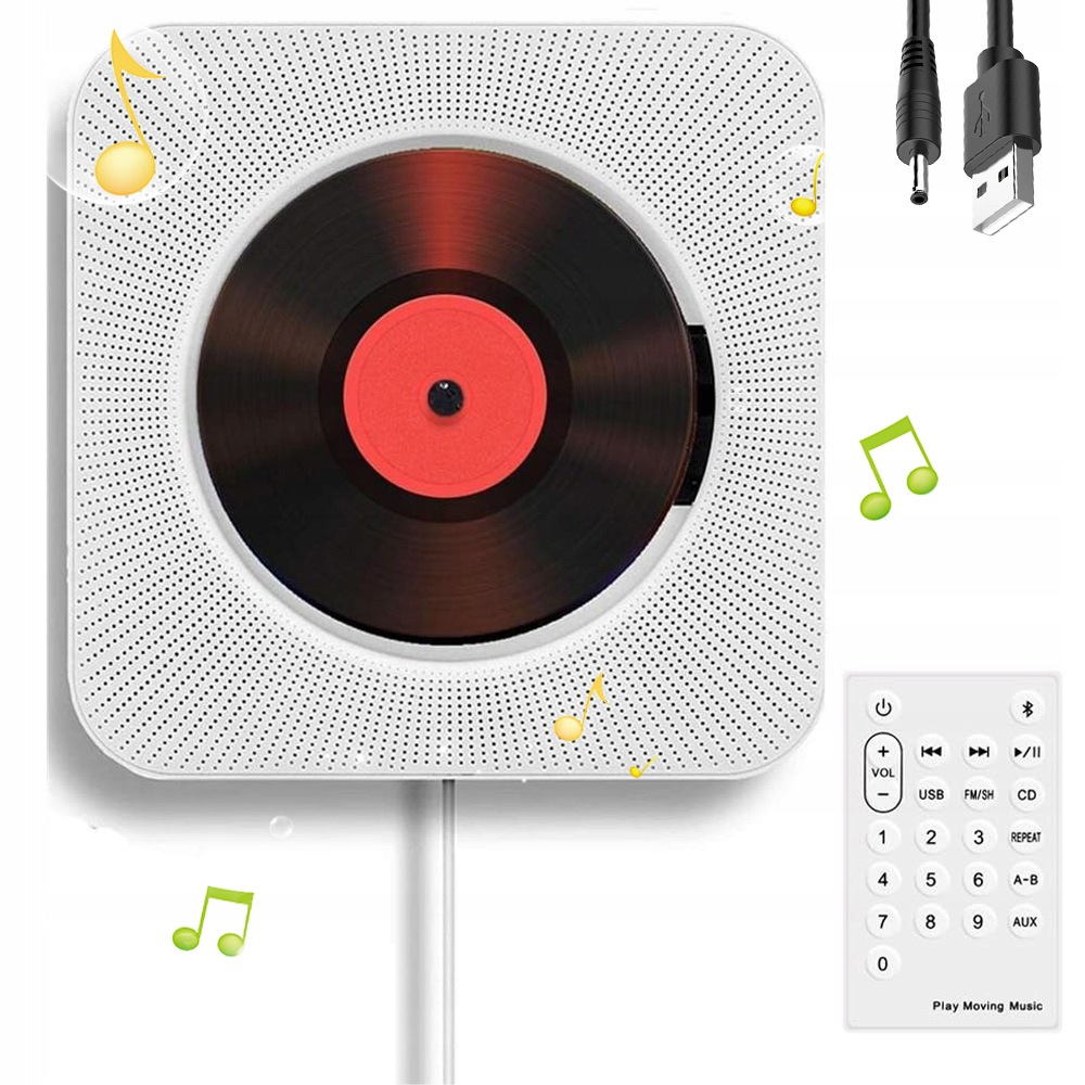 Přenosný Přehrávač CD Reproduktor Bluetooth Rádio Montáž Na Stěnu Bílá