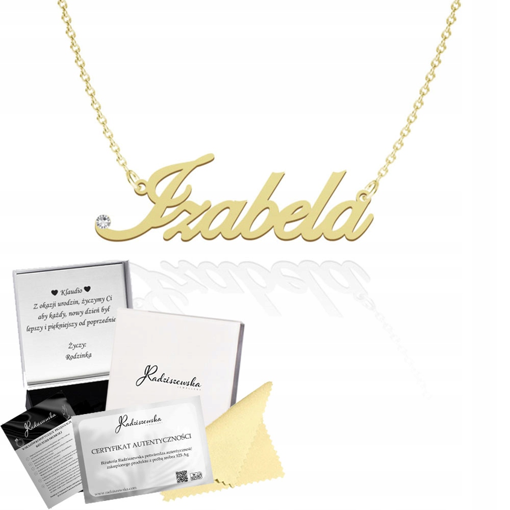 Zlatý Náhrdelník se Jménem Izabela Řetízek Stříbro 925 Dedikace Bonus