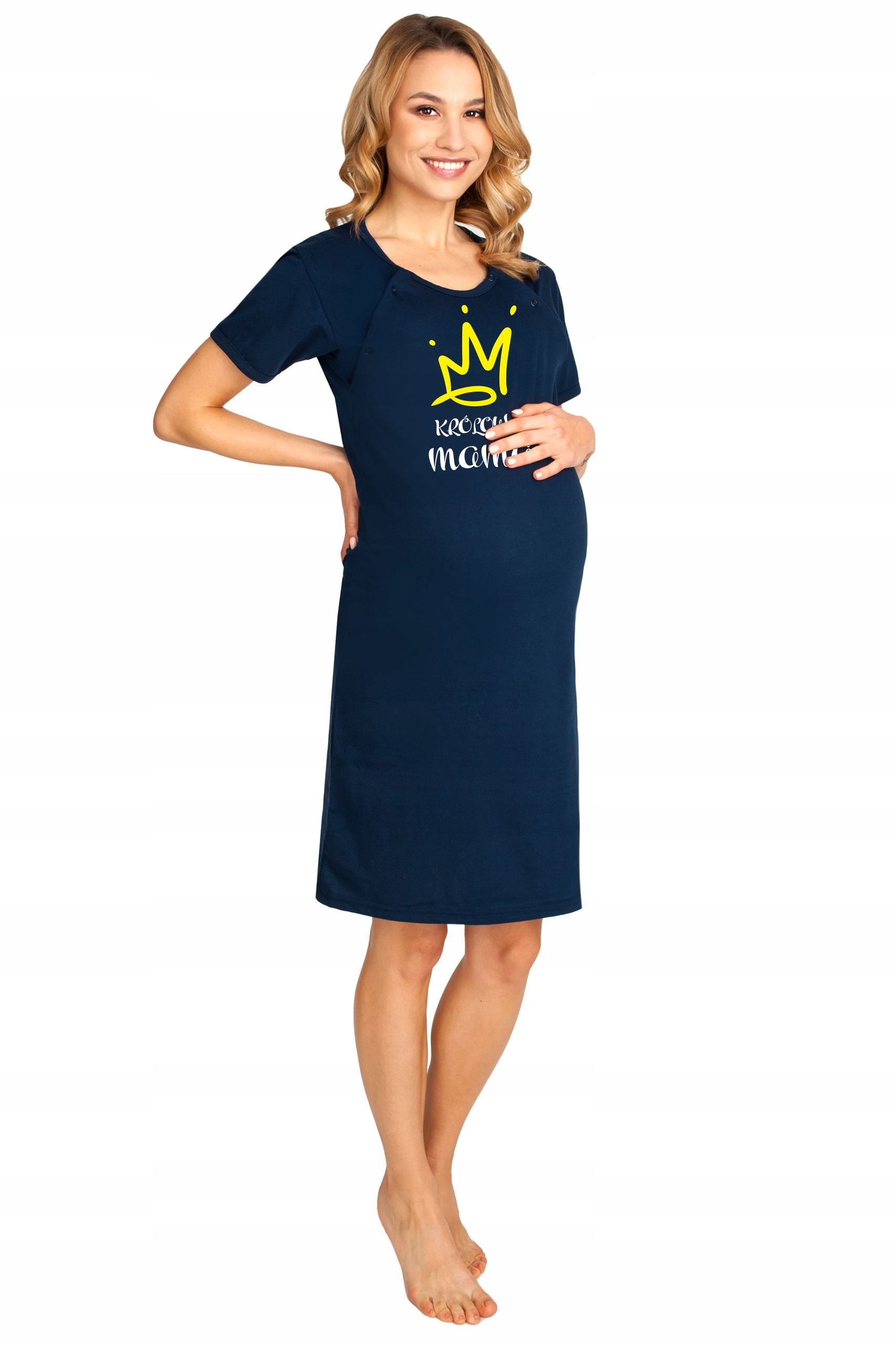 KOSZULA NOCNA CIĄŻOWA DO KARMIENIA PIŻAMA ROZPINANA GRANATOWA BAWEŁNIANA S Rozmiar S