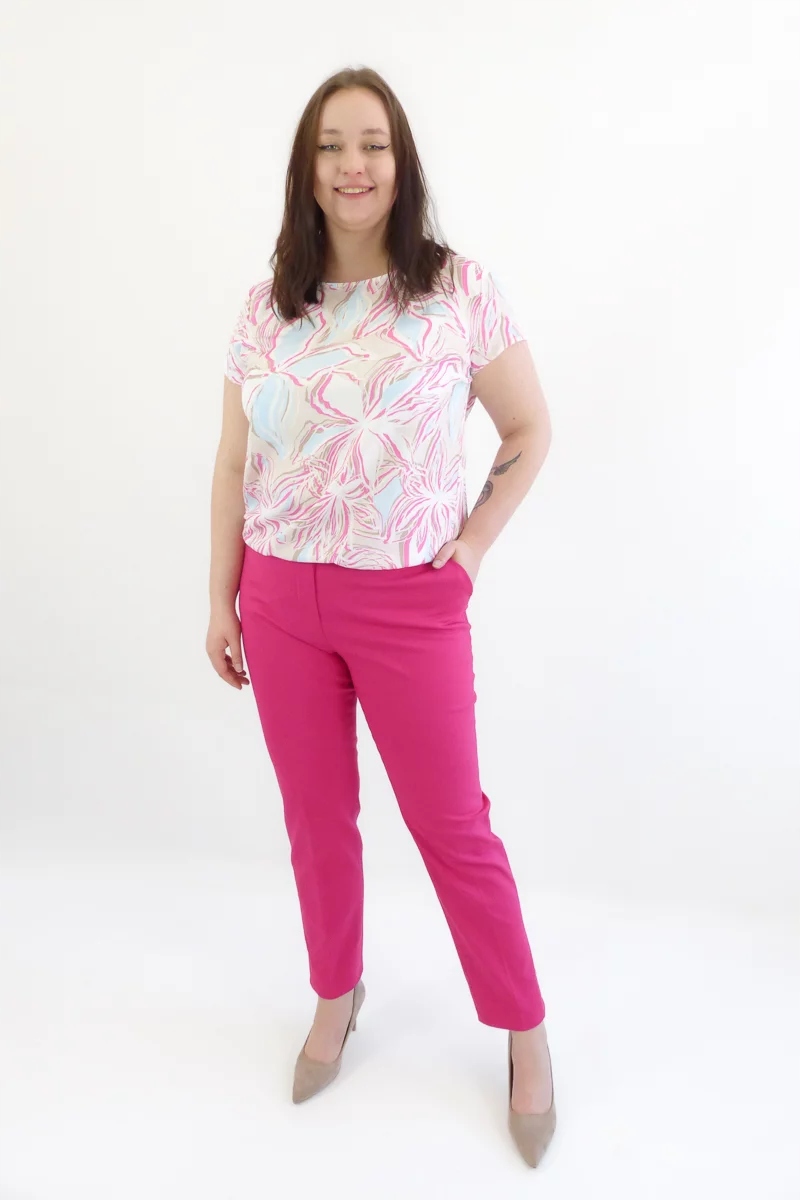 Fuchsiové elegantní dlouhé dámské kalhoty 36