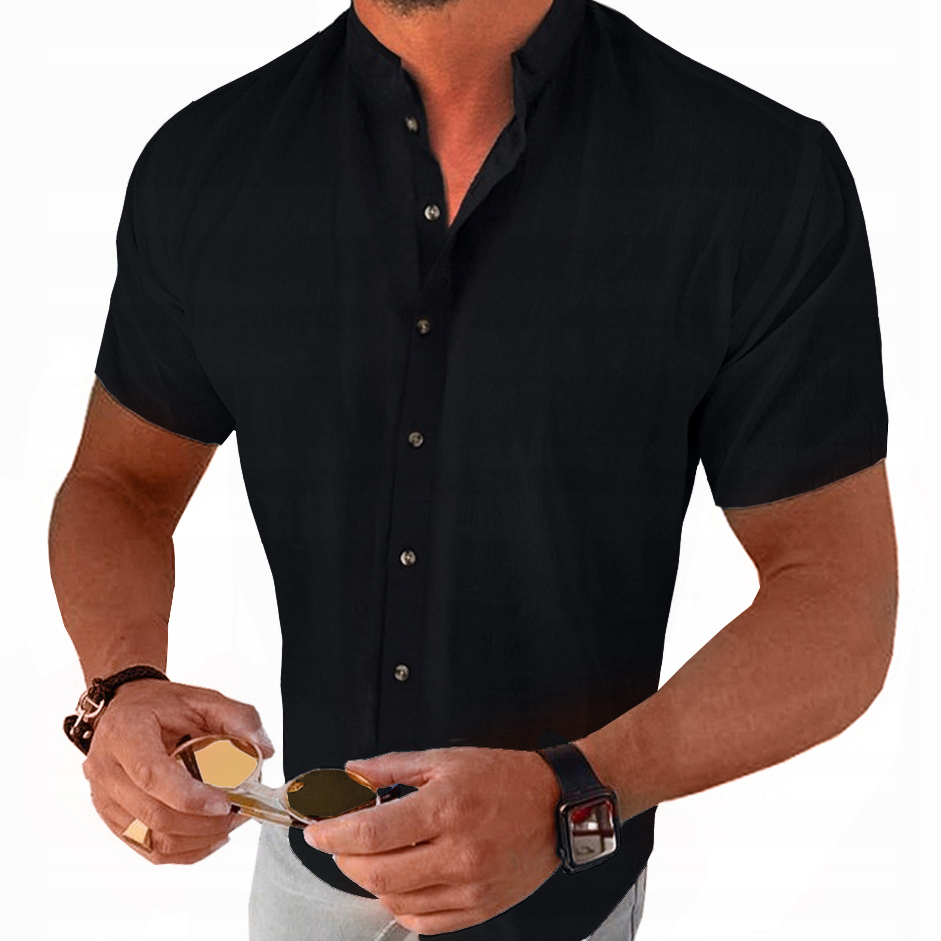 Pánská košile Lněná Len Casual každodenní stojáček