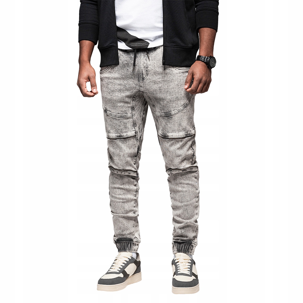 Pánské módní džínové joggery šedé se stahovacími šňůrkami OM-PADJ-0243 V4 vel S