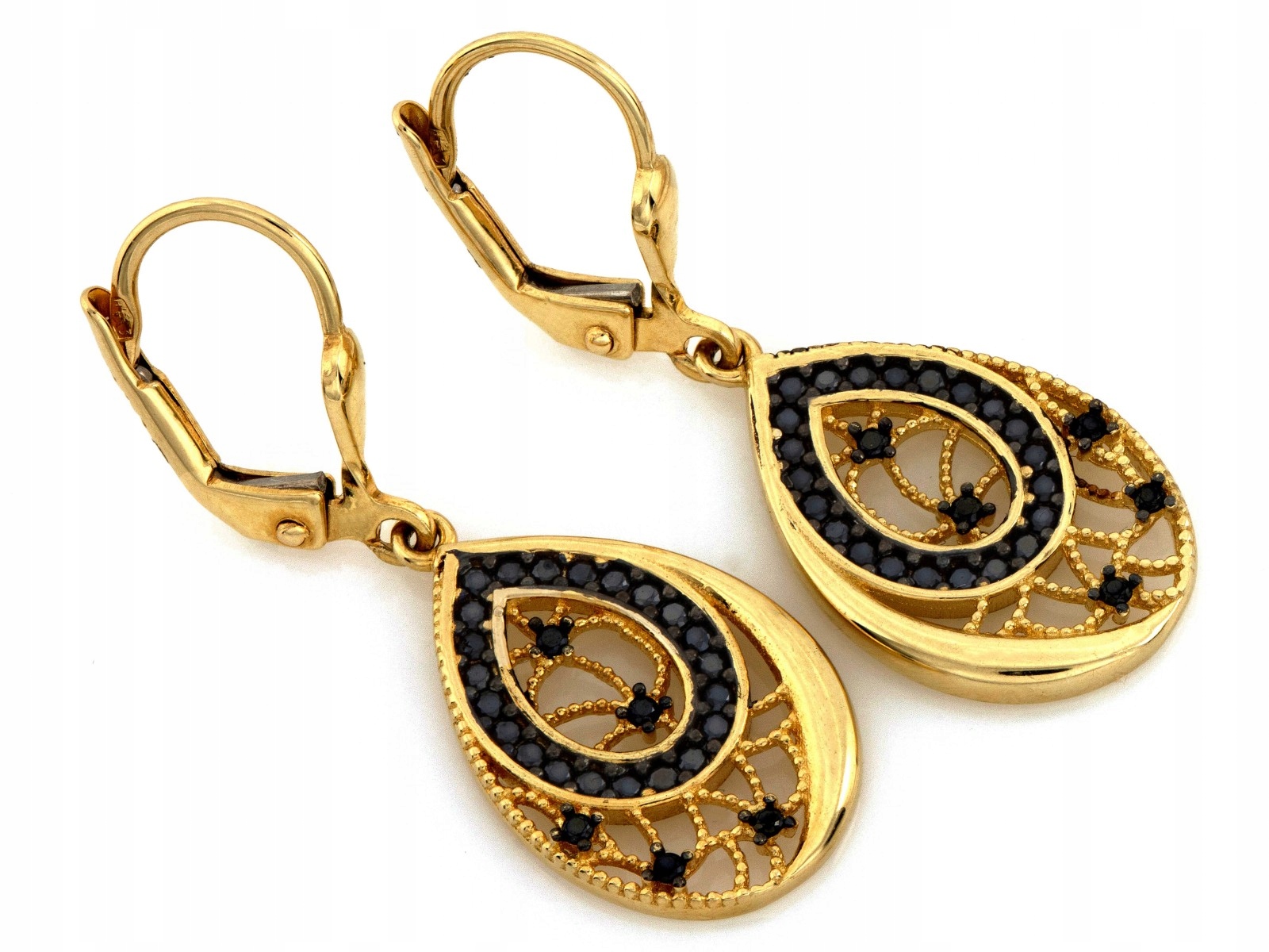 Zlaté náušnice závěsné 585 s černými zirkony 3.65 g jako dárek