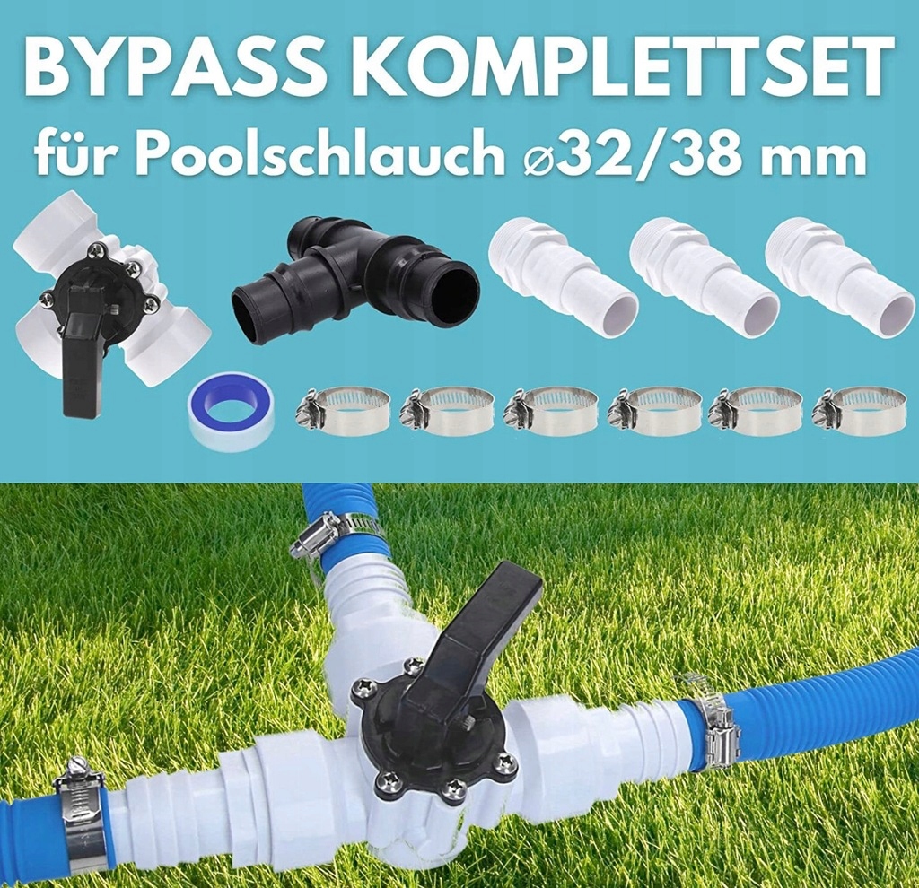 Zawór 3-drożny Podłączenia 32 i 38mm --do węzy basenowych --