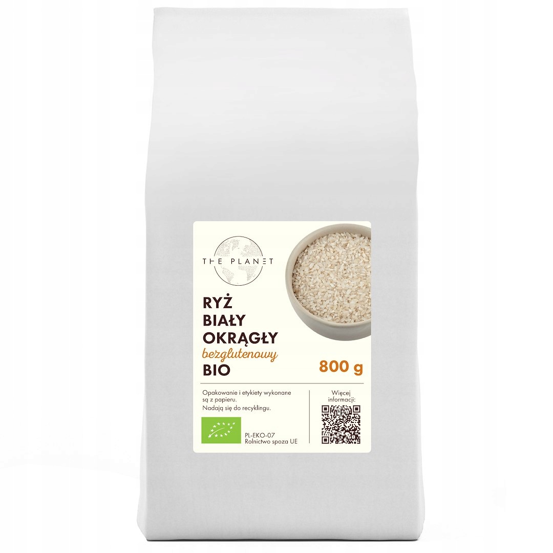 12x Ryż Biały Okrągły Bezglutenowy Bio 800 g The Planet
