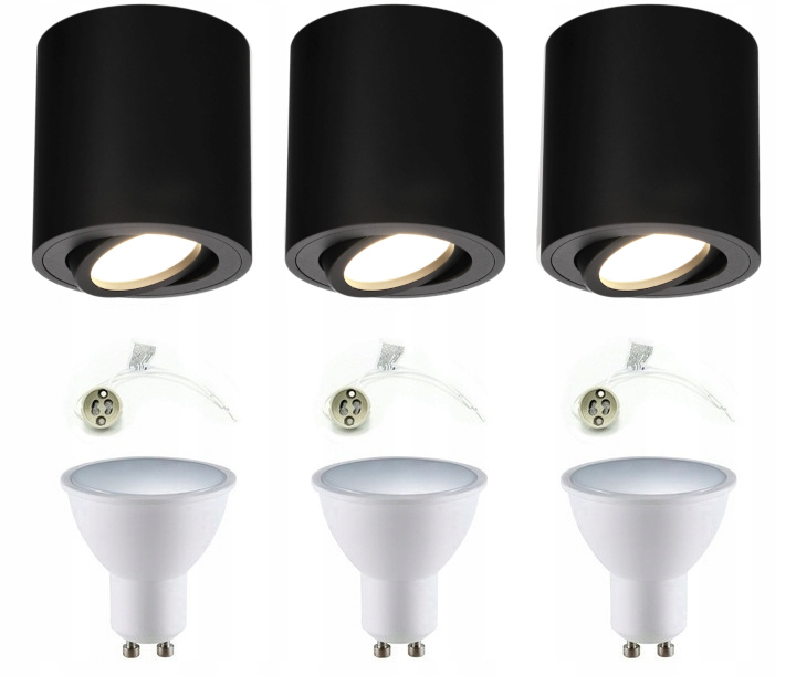 3x Oprawa Natynkowa Mat Walec Tuba Led Ruchoma GU10 Czarna Edo +led GU10