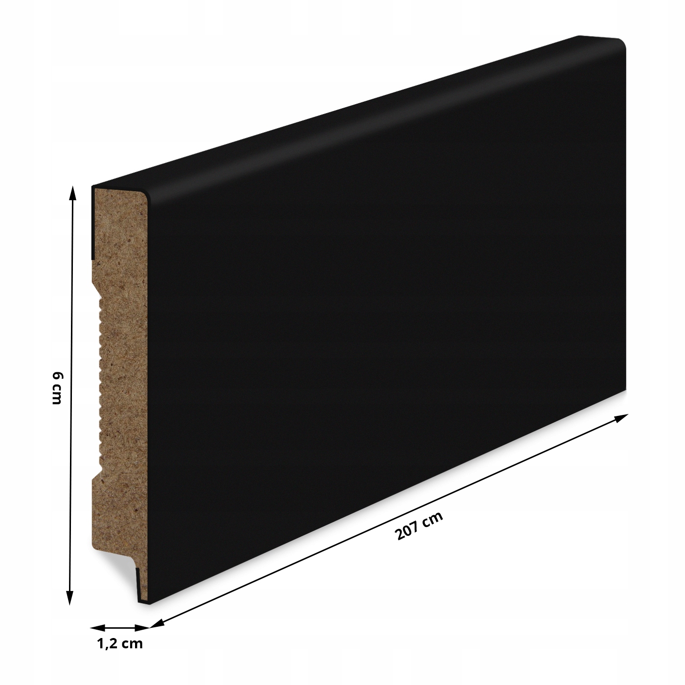 60x12 mm LISTWA PRZYPODŁOGOWA CZARNA MDF DEKORACYJNA COKÓŁ promień R2 Kod producenta 6-12-R2-CZ