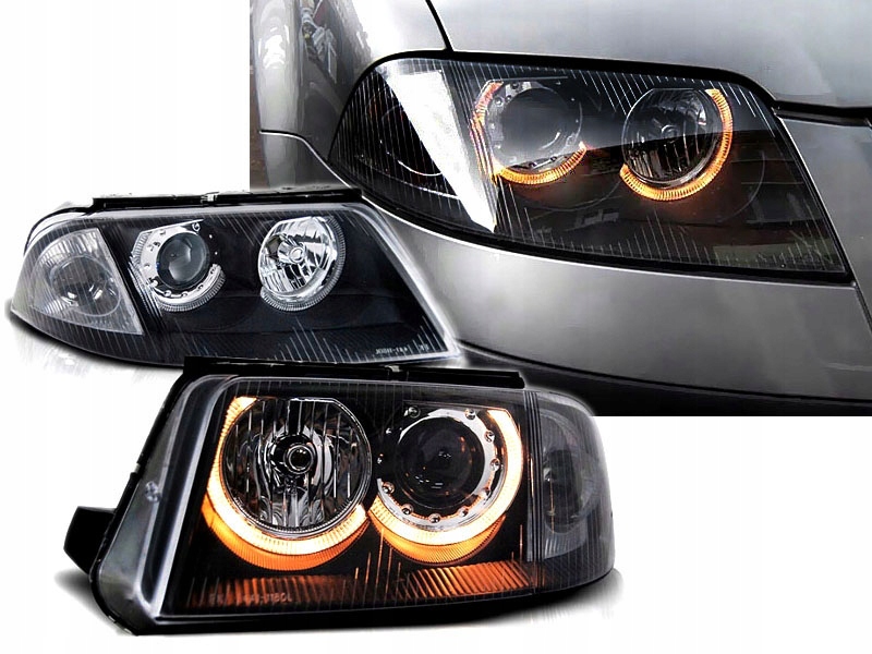 VW PASSAT B5 FL 3BG 00-05 LAMPY reflektory BLACK ringi soczewkowe H7 DEPO Wersja Europejska
