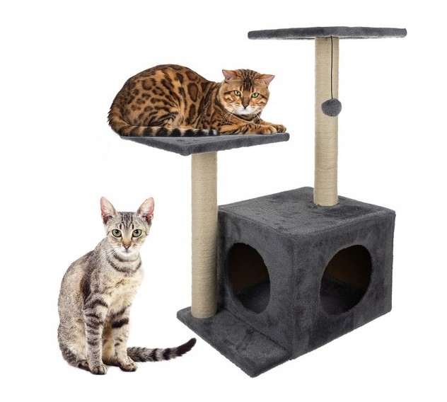 Levně Škrabadlo nízké, pelíšek, škrabací sloupek Stromek pro kočky 71 cm šedý