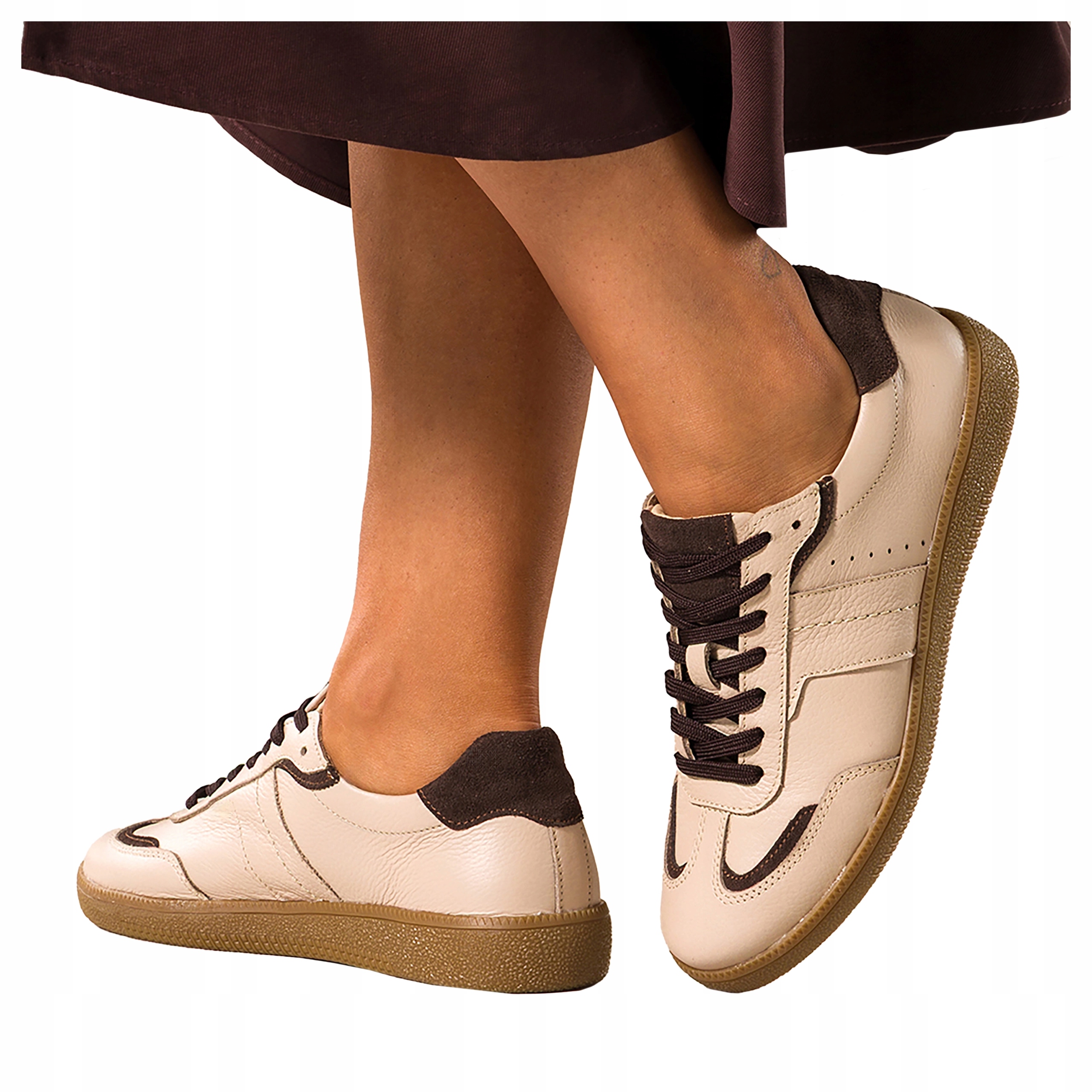 Kožené Dámské Tenisky Béžové Sportovní Pohodlné Šněrovací Modní vel. 38