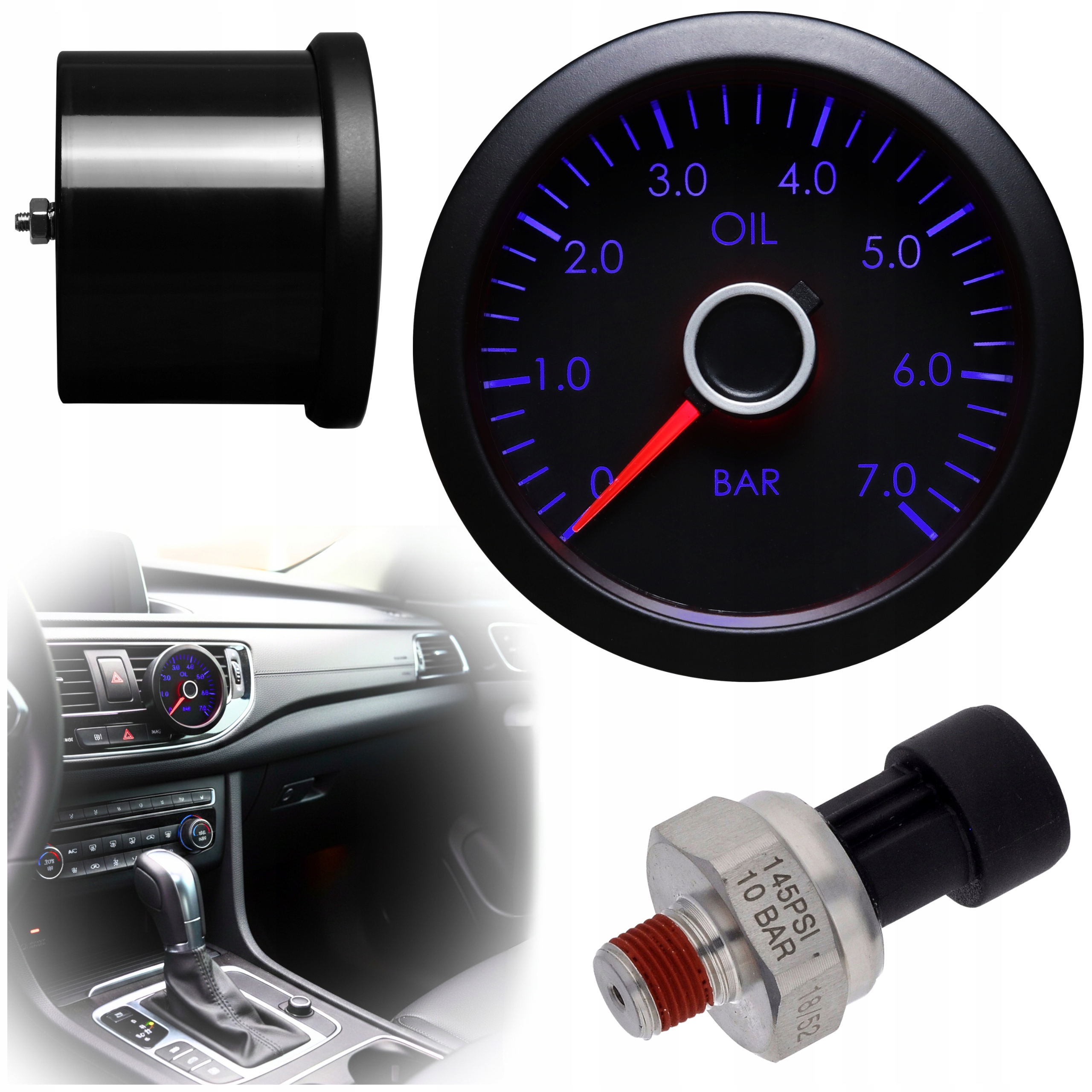 Indikátor tlaku oleja Modré podsvietenie Vw Look AutoGauge 52 mm