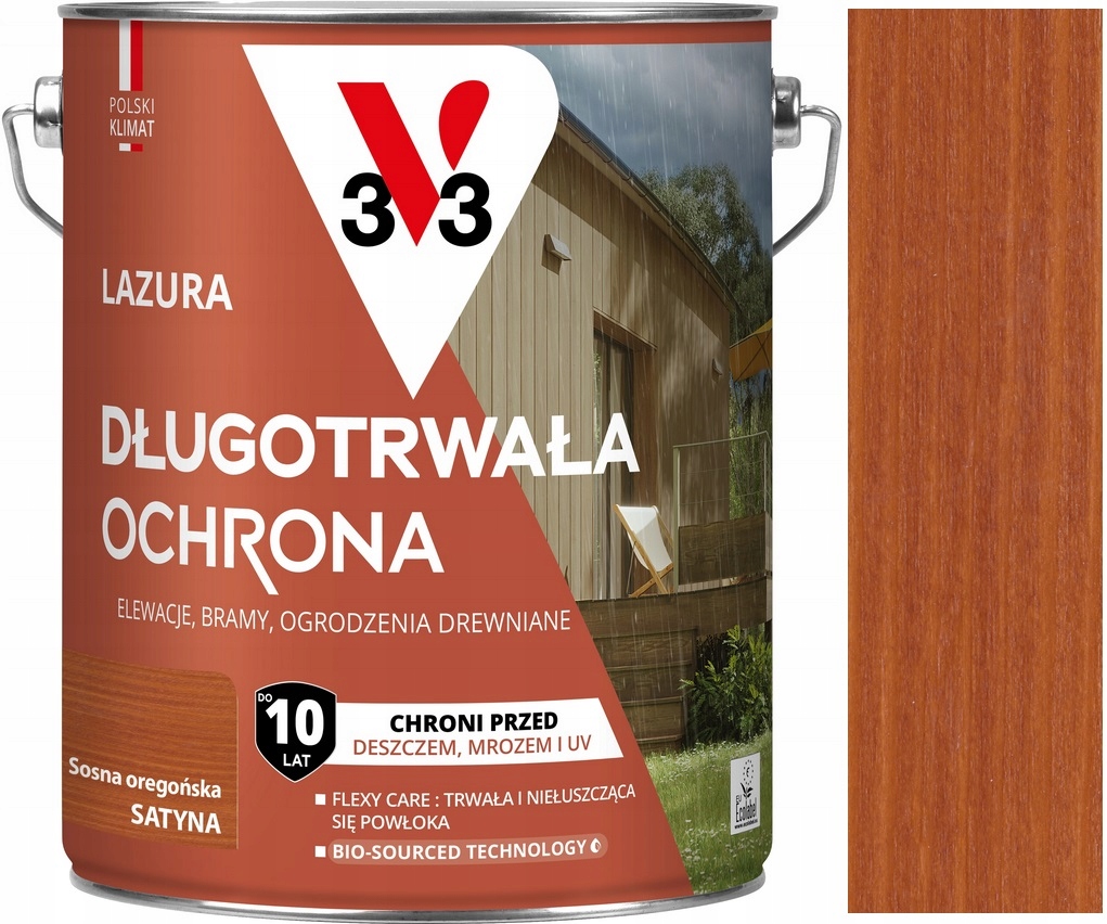 V33 Lazura 10 Lat Długotrwała Ochrona Drewna Sosna Oregońska 4.5L