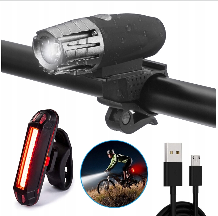 ZESTAW LAMPEK ROWEROWYCH PRZÓD + TYŁ LED DO ROWERU