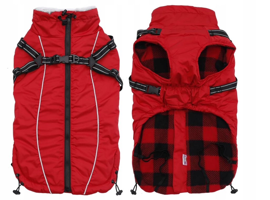 Levně Teplá zimní bunda pro psa s ramenními popruhy – červená – velikost 2XL