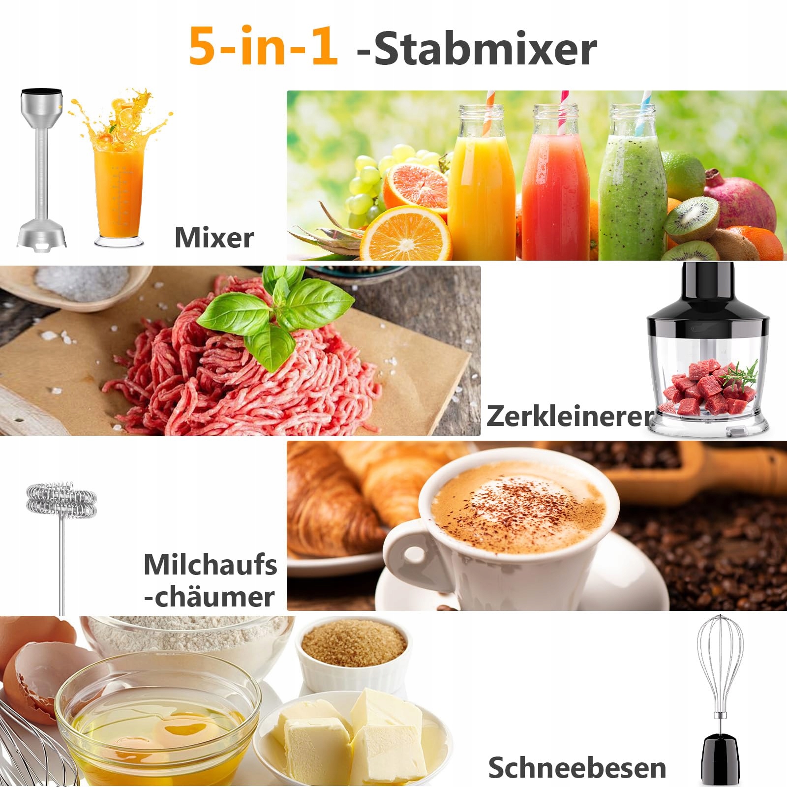 YASHE Blender Ręczny 5w1 1000W Z Regulacją Prędkości Do Zup Sosów — miniatura 3