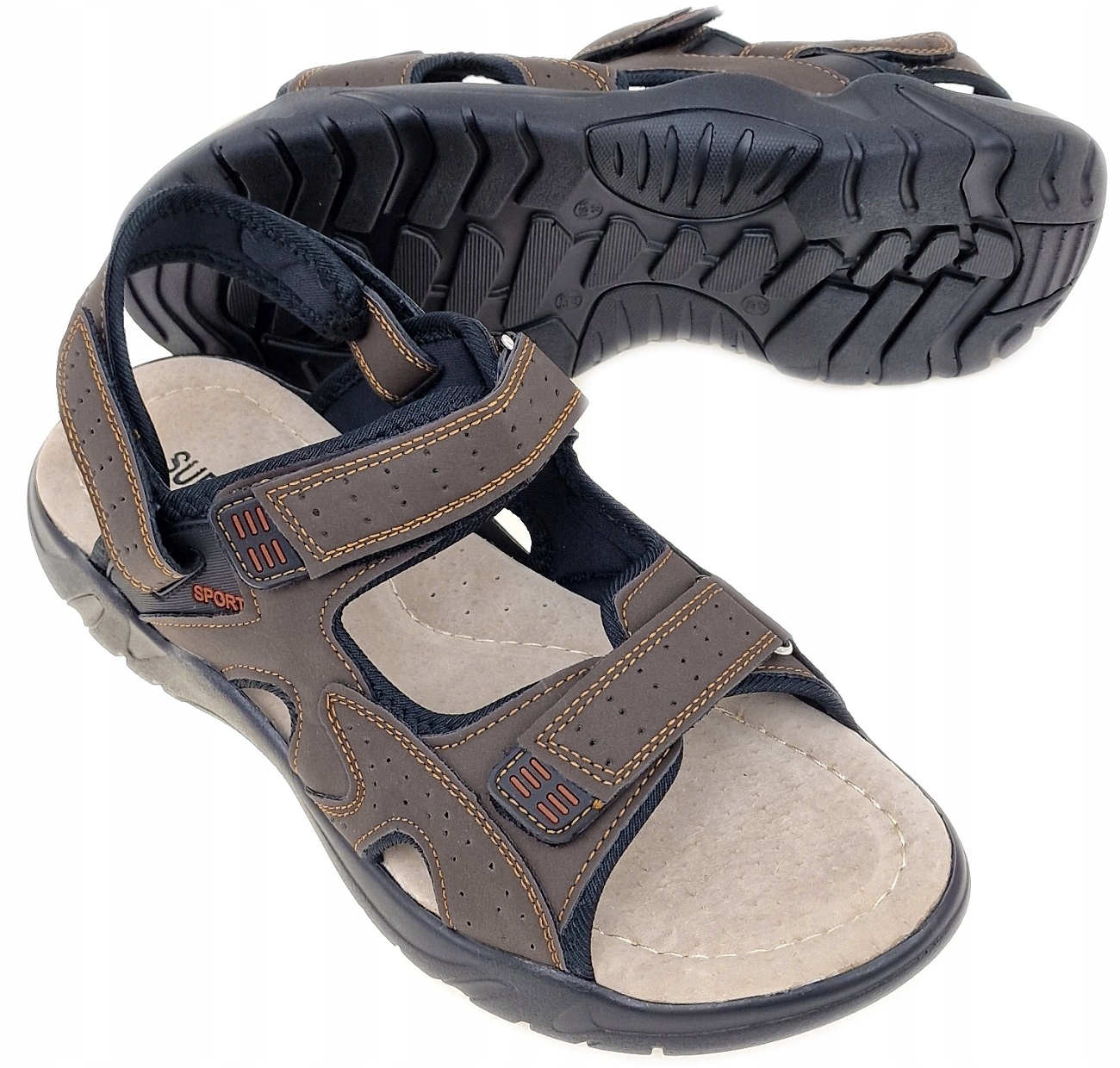 Klapki na Rzepy Sandały Męskie Lekkie Skóra r. 44 Kolekcja Wiosna Lato Jesień Lekkie Brąz