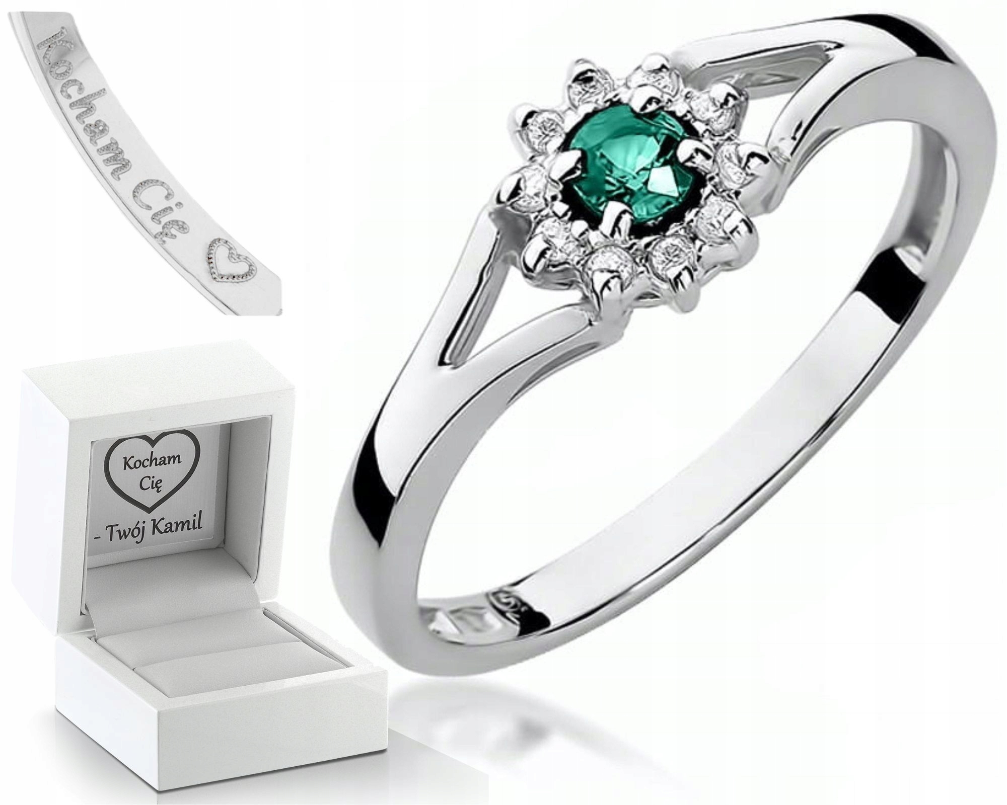 Bílé Zlato Prstýnek Smaragd A Brilianty 585
