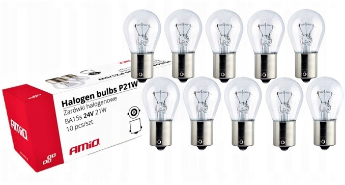 Żarówki Halogenowe P21W BA15s 24V E8 Zestaw 10szt.