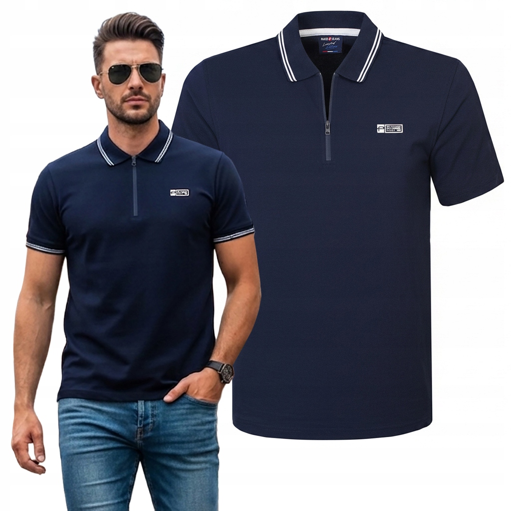 polokošile pánské s zipem Tmavě Modré bavlněné Kent 2XL Pako Jeans