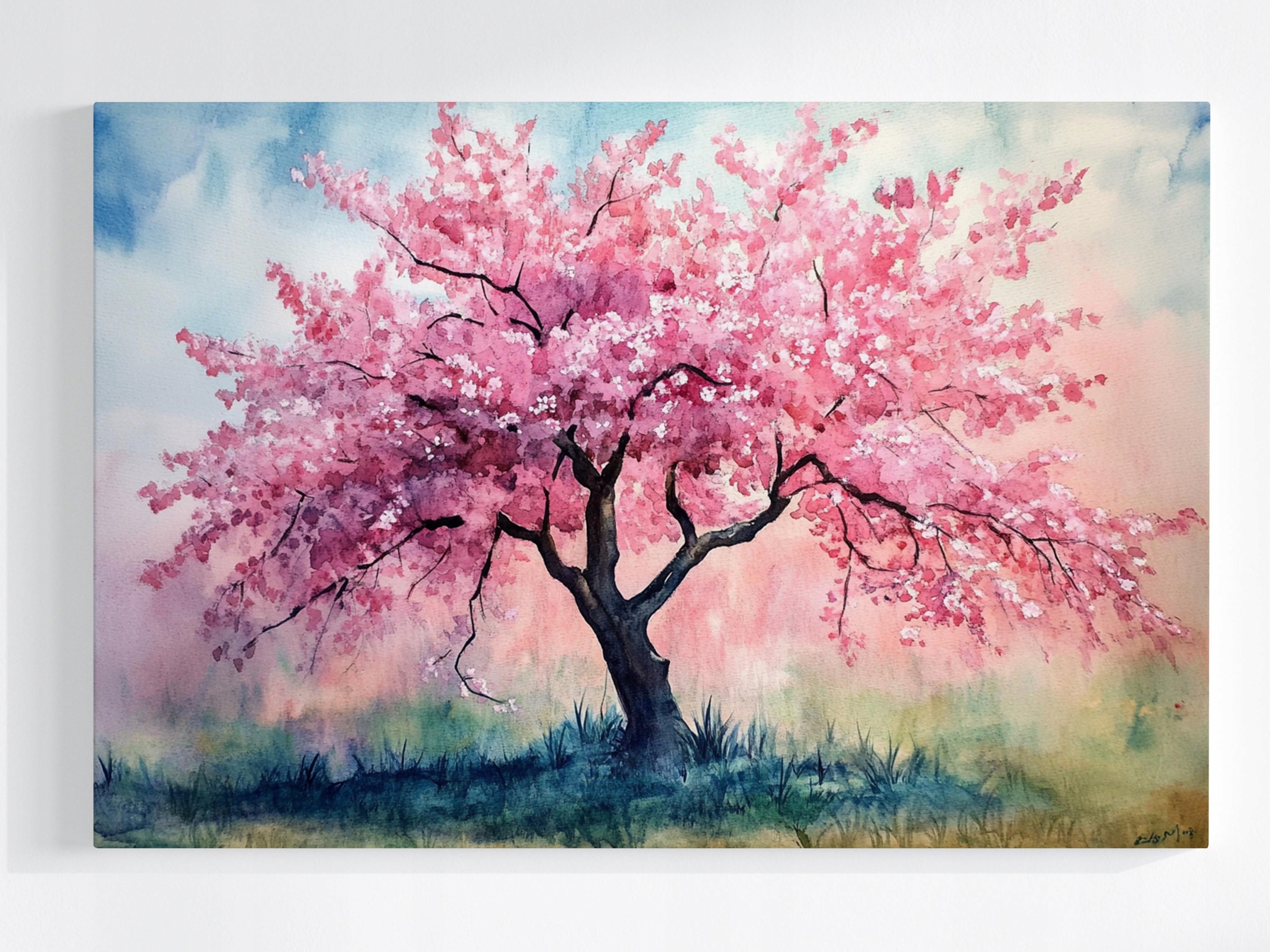 Obraz Na Plátně Canvas Akvarel Příroda Růžové Dřevo Květiny Jaro 120x80