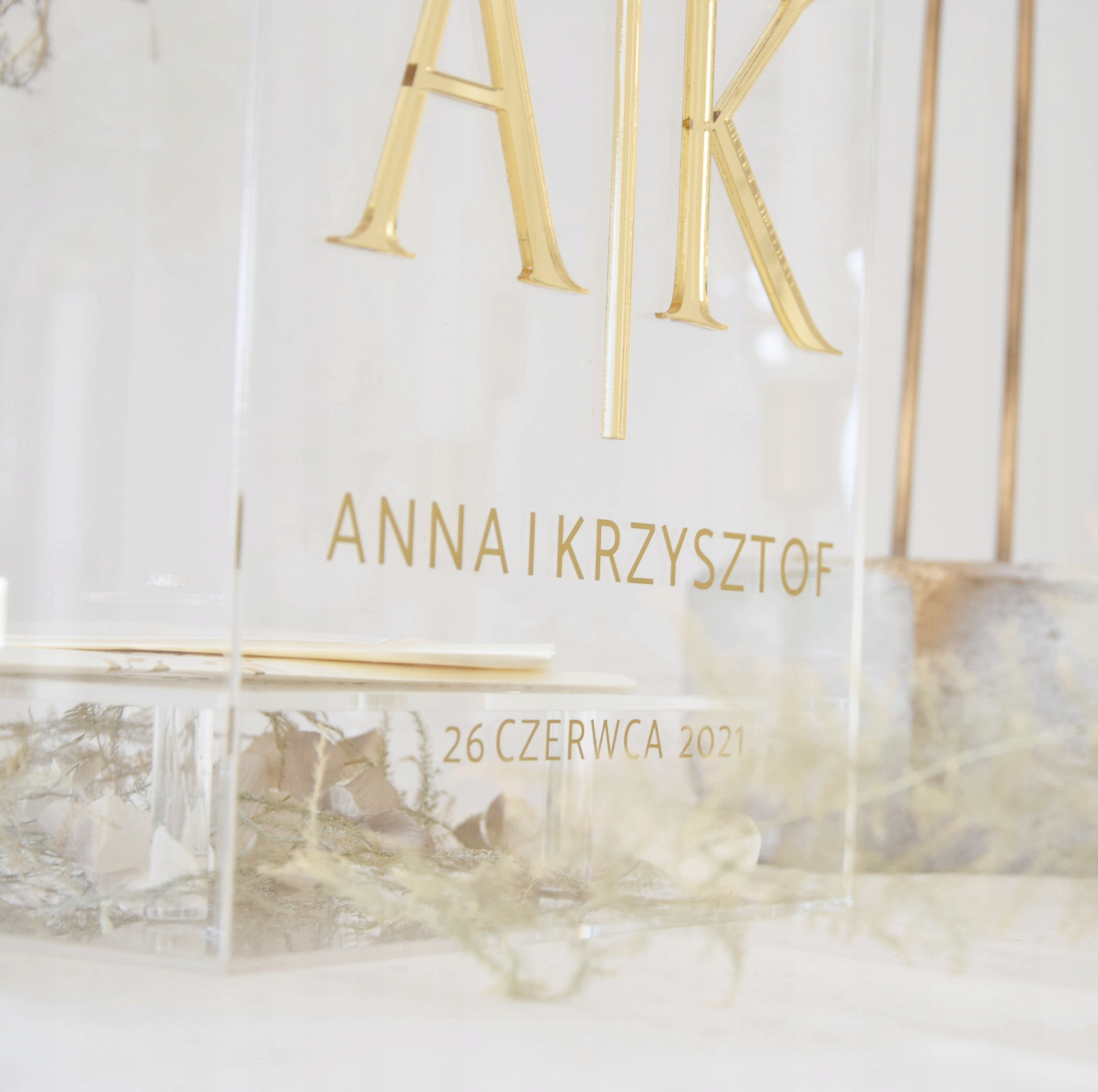 DUŻE Pudełko na koperty z plexi złote napisy BABIE Marka inny