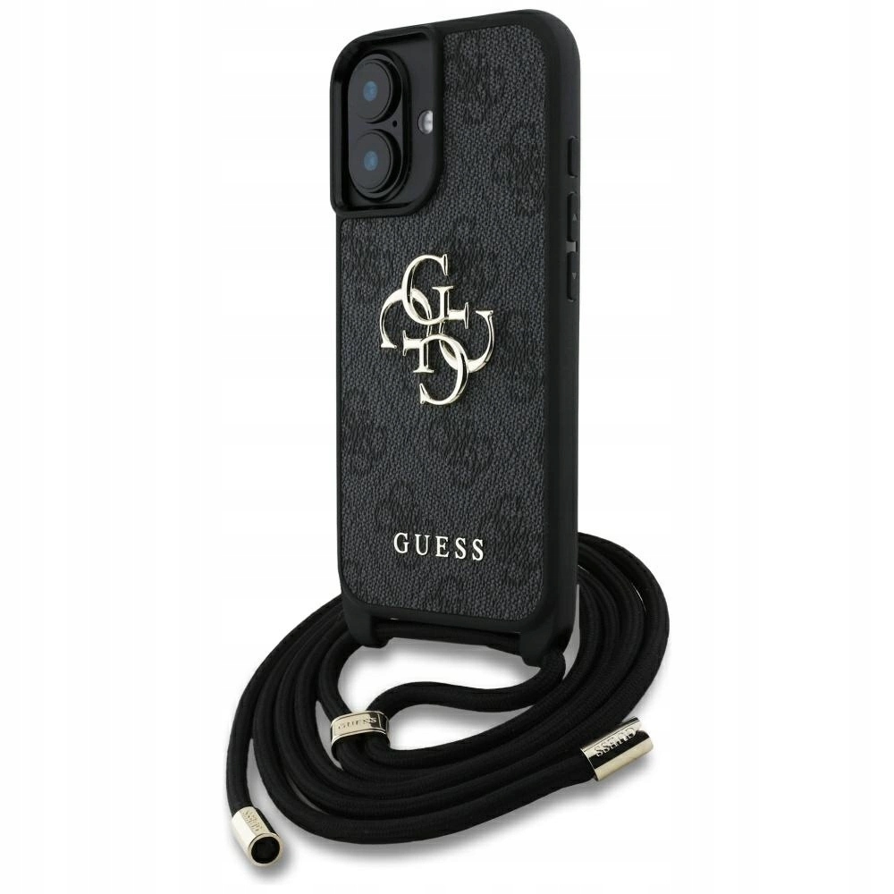 Pouzdro Guess 4G Big Logo Cord Stap Crossbody pro iPhone 16, černé