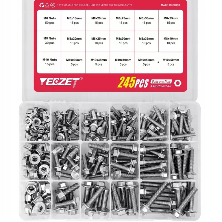 Yeezet Zestaw 245 Sztuk Śrub Kołnierzowych I Nakrętek
