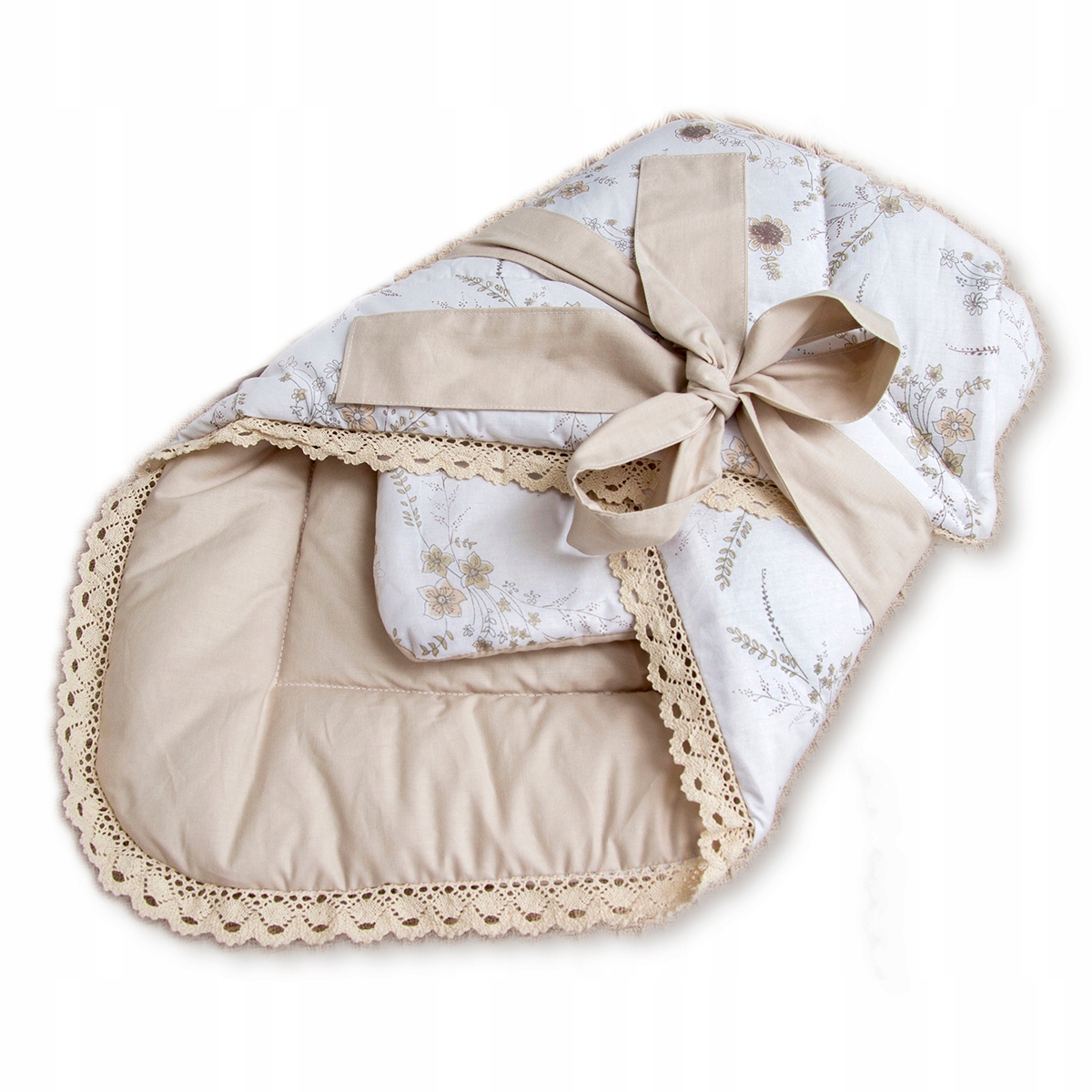 

Rożek becik otulacz z Koronką vintage Usztywniany