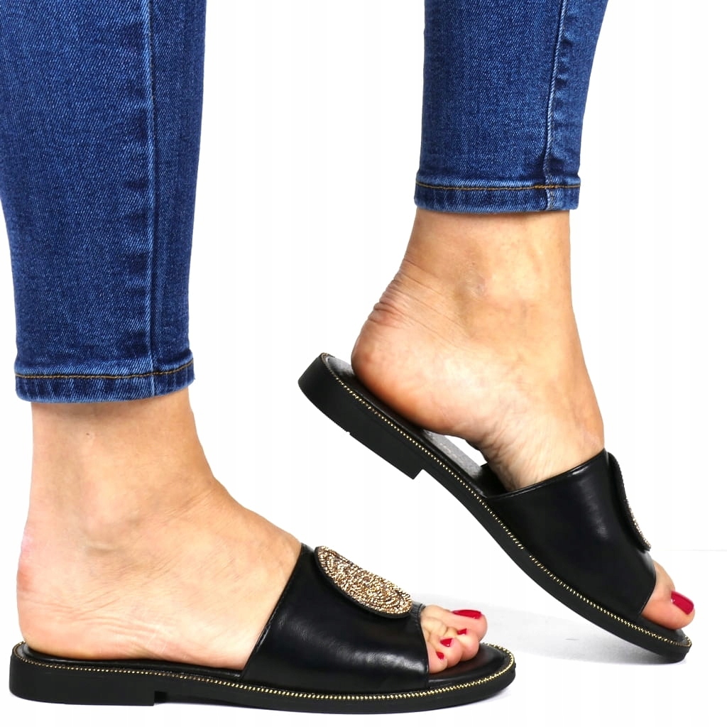 Dámské boty Nazouváky S Kulatou Ozdobou Plochá Podrážka Černé Pohodlné