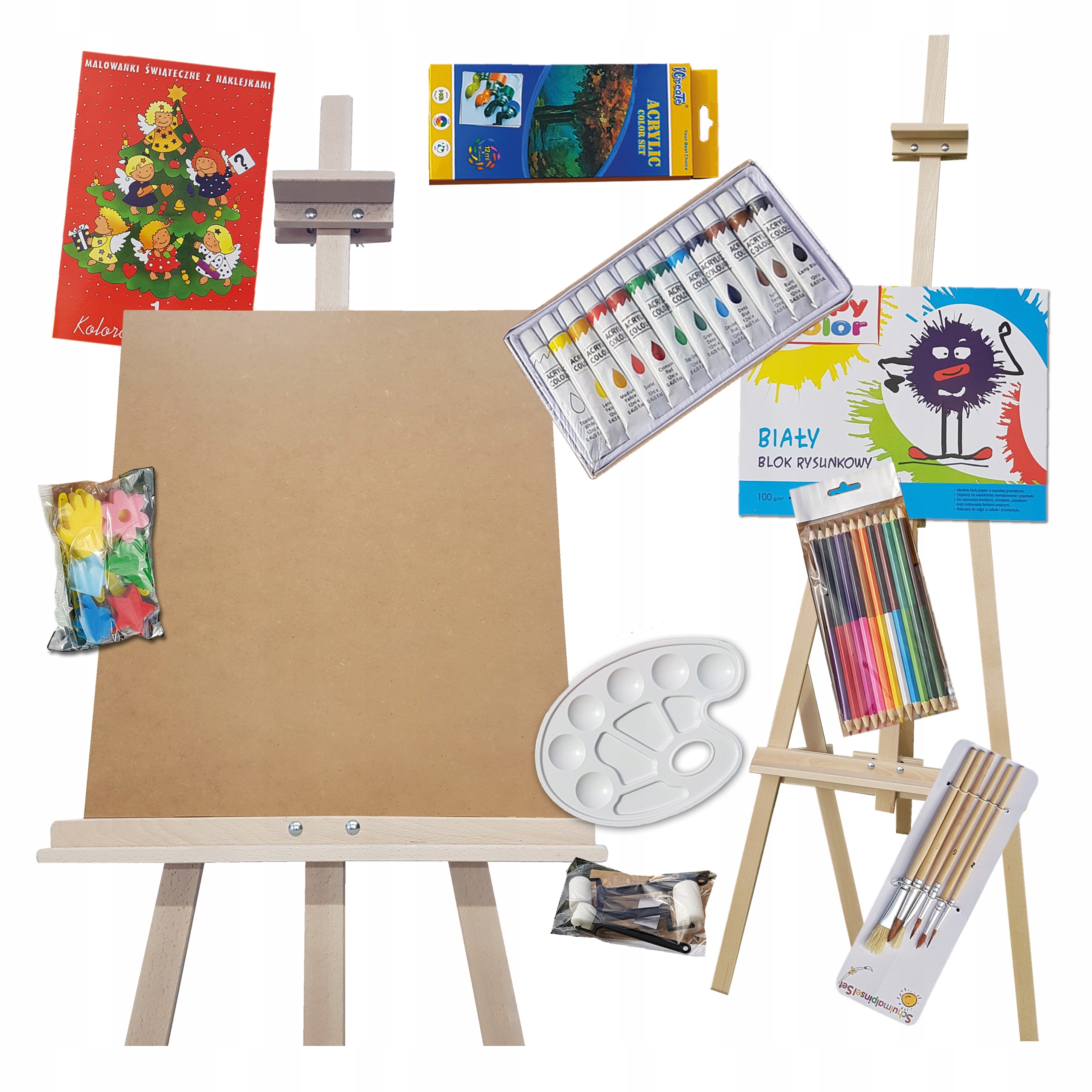 Sada Na Malování Sztaluga Pastelky Barvy Štětce Paleta Pastelky Malířka