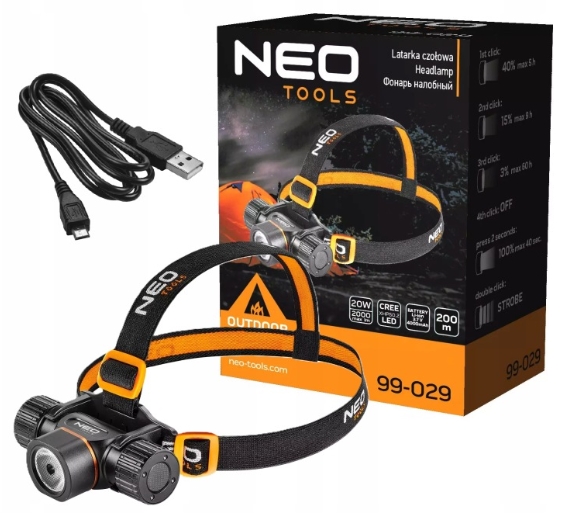Mocna Latarka Czołowa Czołówka Akumulatorowa Usb Neo Tools 99-029