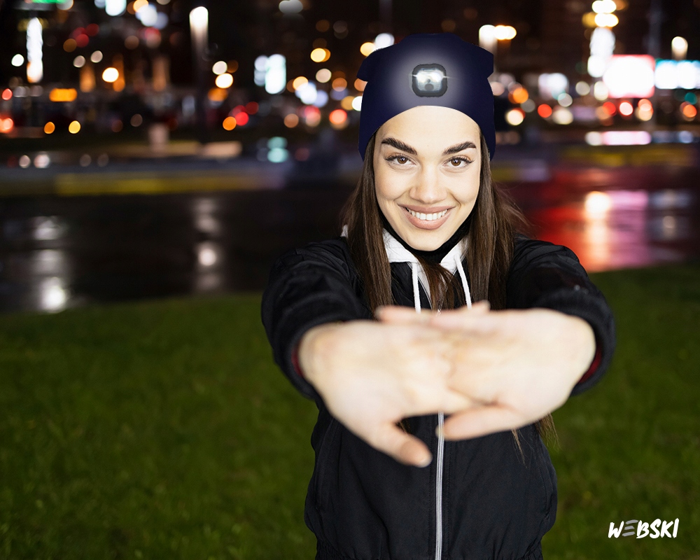 CZAPKA Z ŁADOWANĄ LAMPKĄ CZOŁOWĄ LED USB NA RYBY Marka Webski