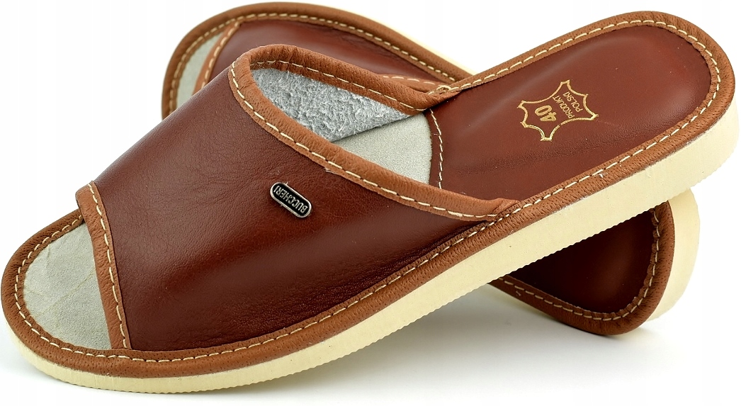 KAPCIE SKÓRA PL JAKOŚĆ PANTOFLE DOMOWE CIAPY r. 38 - 24,5 cm