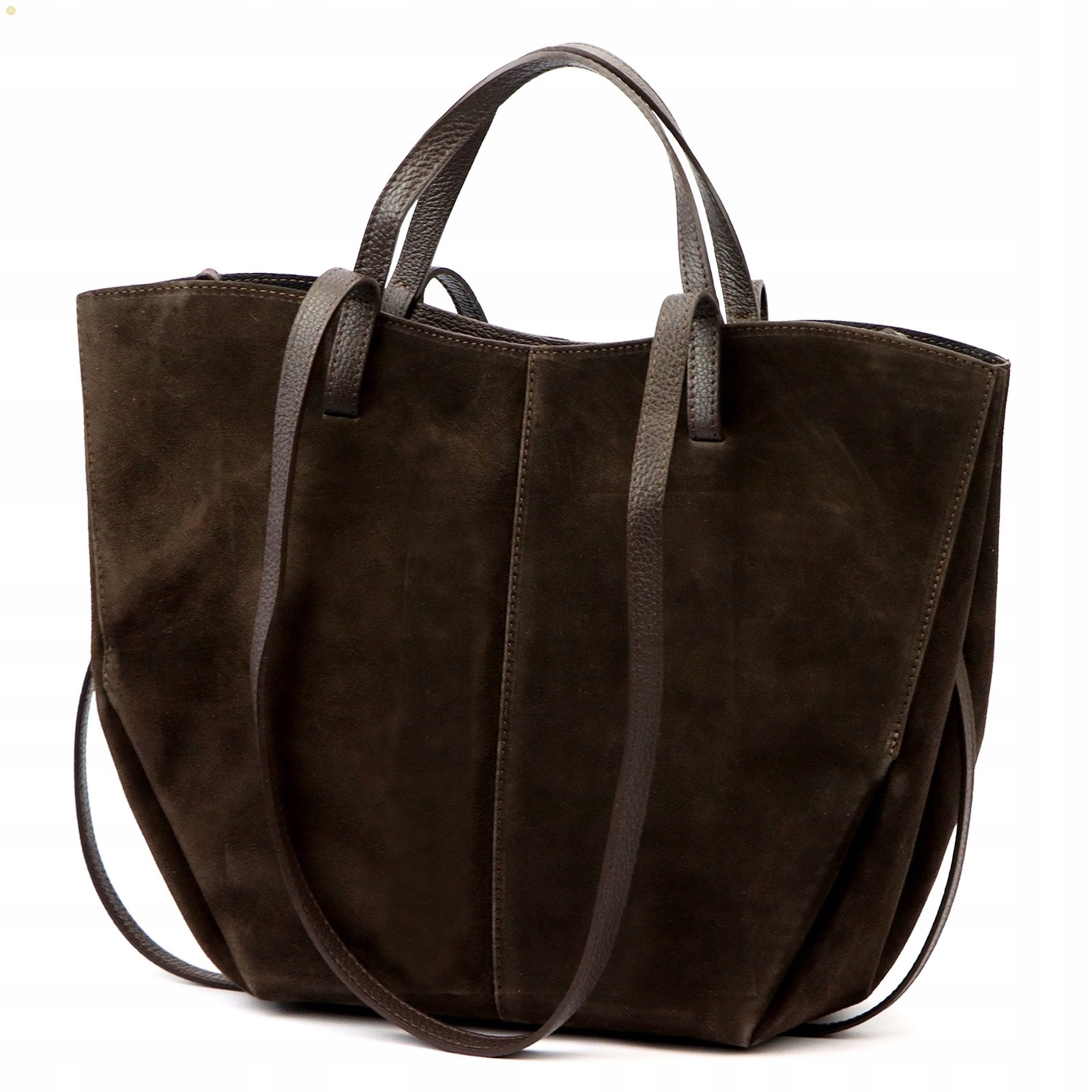 Dámská kabelka Vera Pelle Shopper z pravé semišové kůže, Hnědá Maxi