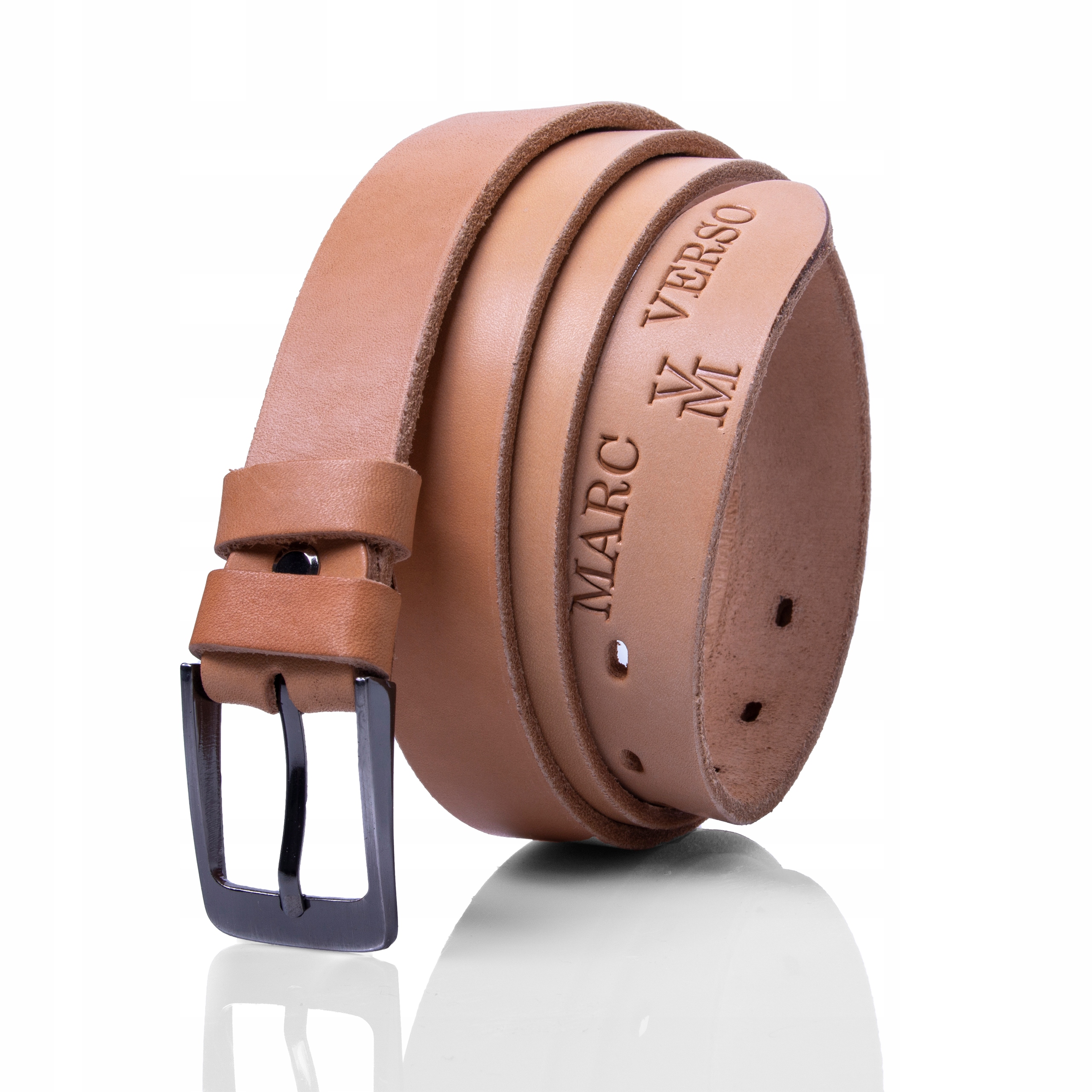 

Pasek beżowy skórzany Marc Verso męski spodnie