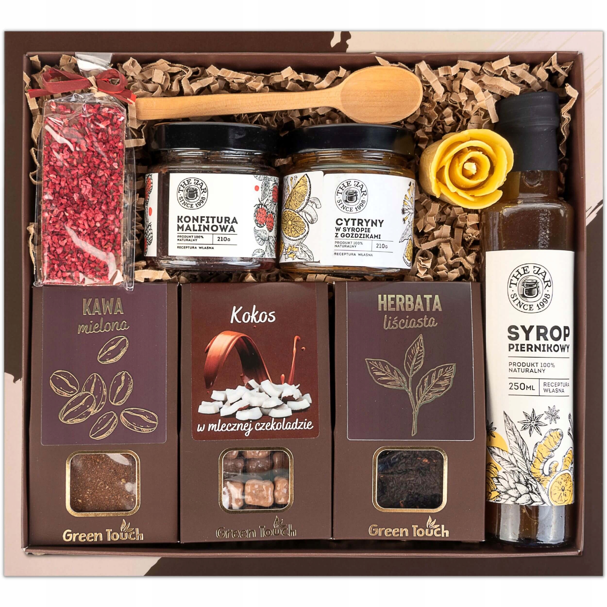 Levně Dárkový koš sada káva čaj sirup džemy čokoláda v krabičce