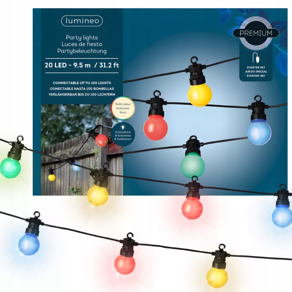 Světelná zahradní Girlanda Led Žárovky multicolor 20 Led 9,5 m