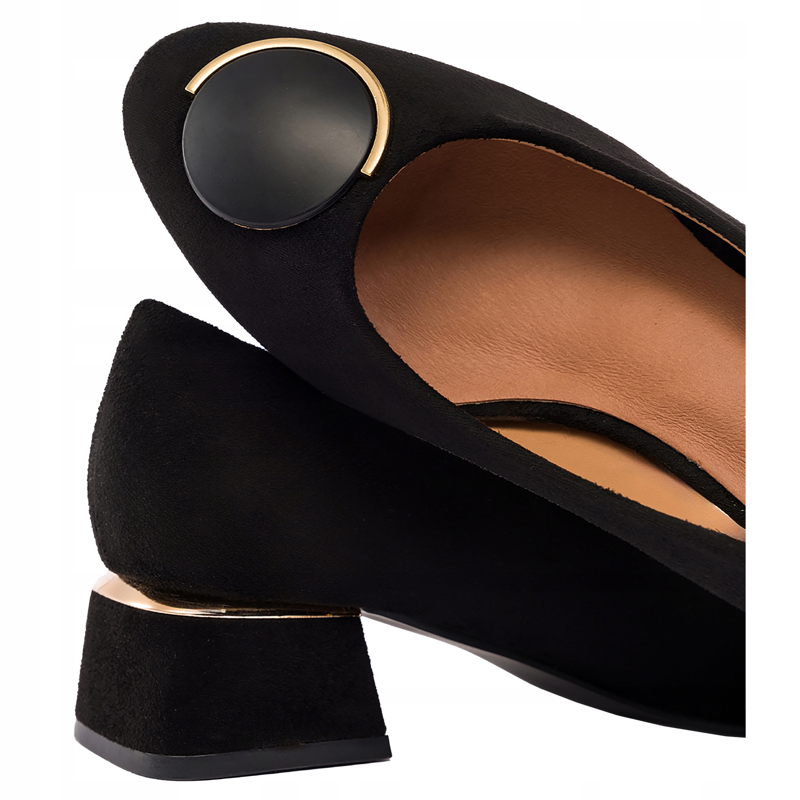 Czółenka Damskie Na Niskim Obcasie Klocku Skórzana Wkładka Czarne r 37