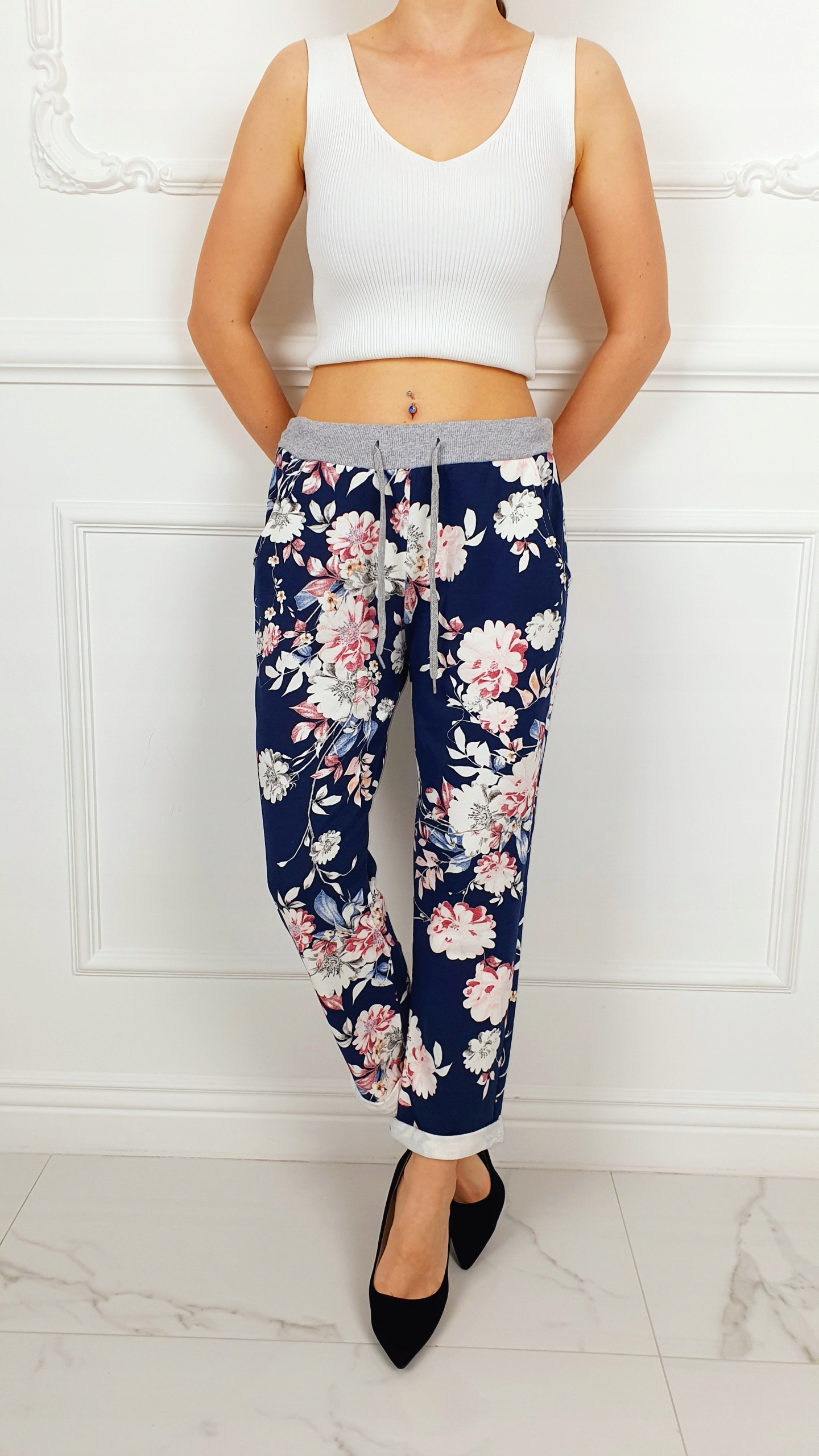 WYGODNE - SPODNIE - DRESOWE - KWIATY - BAWEŁNIANE Model Kwiaty