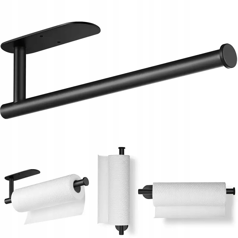 UCHWYT WIESZAK NA RĘCZNIK PAPIEROWY KUCHENNY SAMOPRZYLEPNY CZARNY LOFT