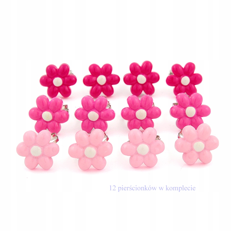 PIERŚCIONKI KWIATUSZKI RÓŻOWY ZESTAW 12 SZTUK Marka Allmaro