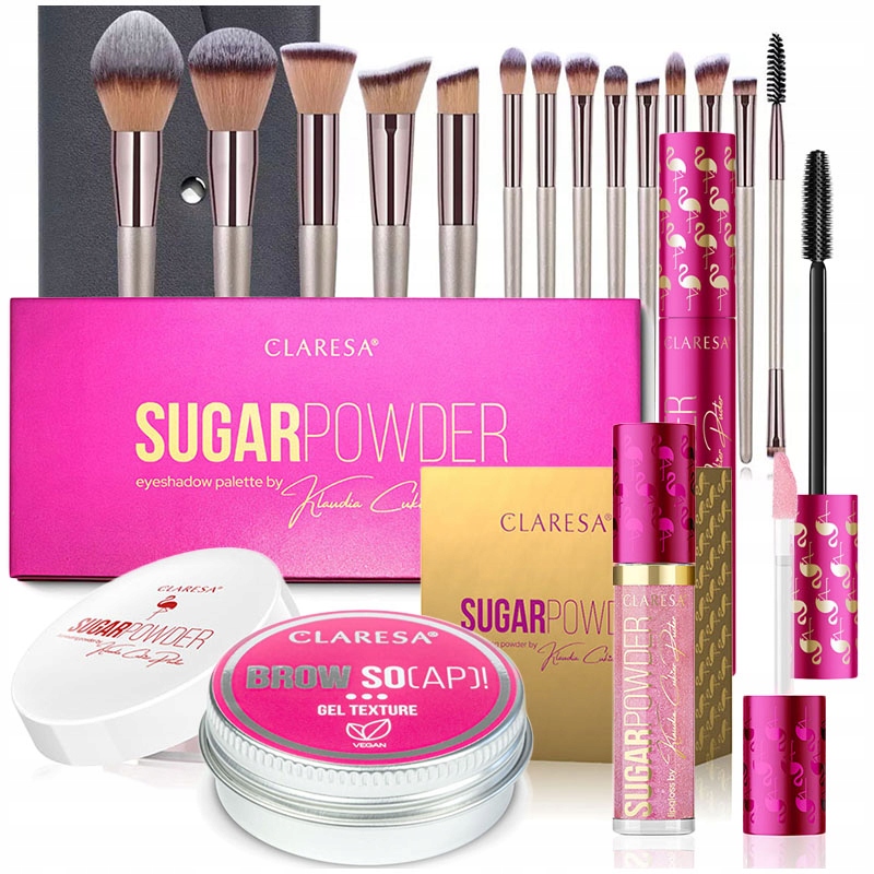 Kosmetyki Claresa Zestaw + Pędzle Do Makijażu w Etui + Cienie do Powiek