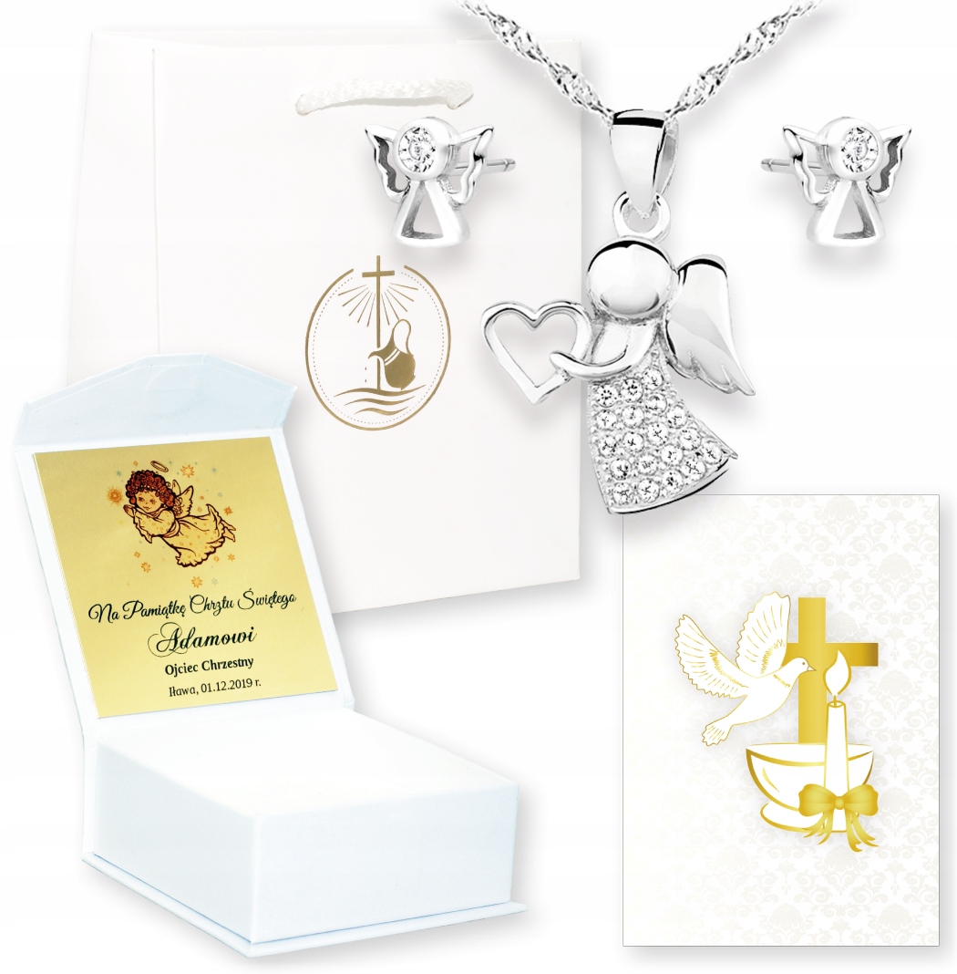 PAMIĄTKA CHRZTU CHRZEST ŚWIĘTY SW ANIOŁKI ZESTAW ! Długość całkowita 45 cm